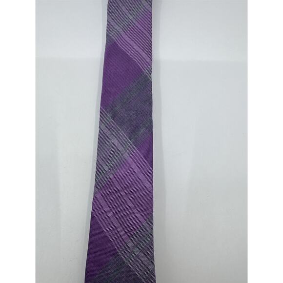 Calvin Klein Purple And Grey Plaid Slim Men's Neck Tie - Picture 3 of 11